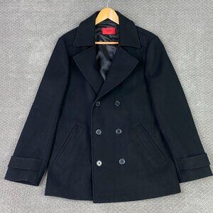 Hugo Boss Peacoat Men's Medium Black Wool Blend Pea Coat Bocyn1 Bocyn
